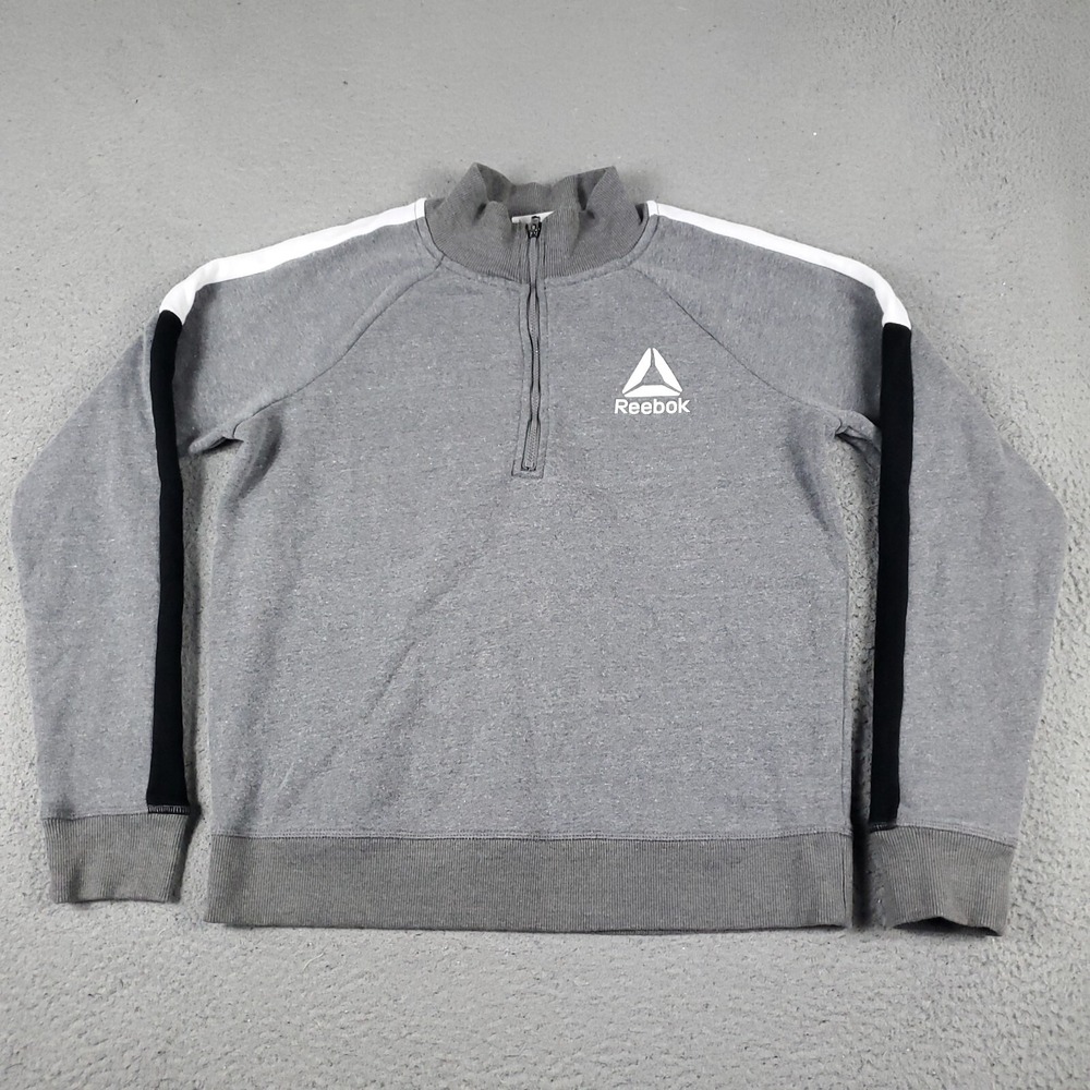 Reebok Sweater Womens Medium Gray 1/4 Zip Casual Pullover Sweatshirt Ladies